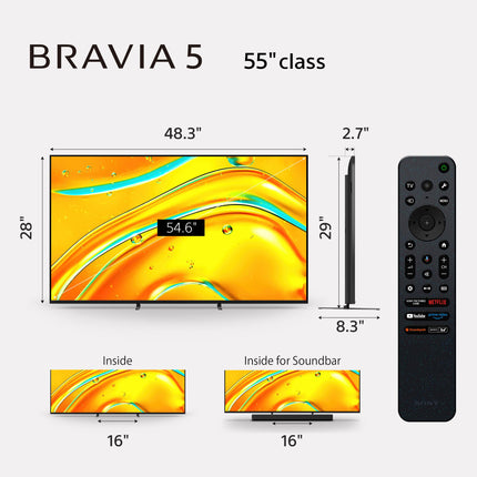 Sony 65-Inch BRAVIA 5 Mini LED 4K HDR Google TV (K-65XR50)