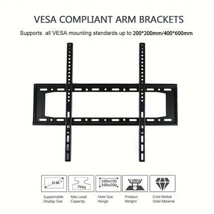 TV Wall Mount Fixed for Most 14"-32" Flat/Curved TVs with Max VESA 200X200mm up to 55Lbs Space Saving Universal TV Bracket