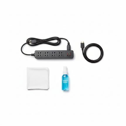 SEIKI TV Accessory Kit white background flat lay