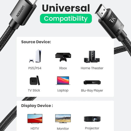 HDMI 2.1 Cable Ultra High Speed 8K60Hz 4K120Hz HDMI Splitter Cable 48Gbps Ultra High Speed 4K 120Hz Braided HDMI Cable Dynamic HDR Vision HDR 10 Compatible With UHD TV Laptop